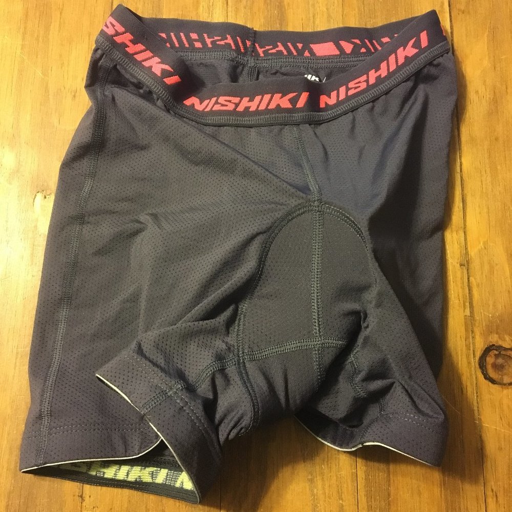 Nishiki road biking cycling shorts padded mens small S gray grey elastic spandex